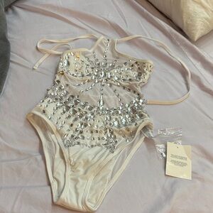 ASOS Ivory Bejeweled One-Piece Swimsuit